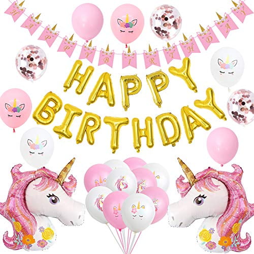 LUCK COLLECTION Unicorn Party Decorations Unicorn Balloons Happy Birthday Banner Photo Booth Props for Girls Birthday Party Supplies 